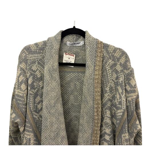 Cotton Emporium Cropped Waterfall Sweater L Cardigan NEW Gray Tan Acrylic Boho - Picture 3 of 11